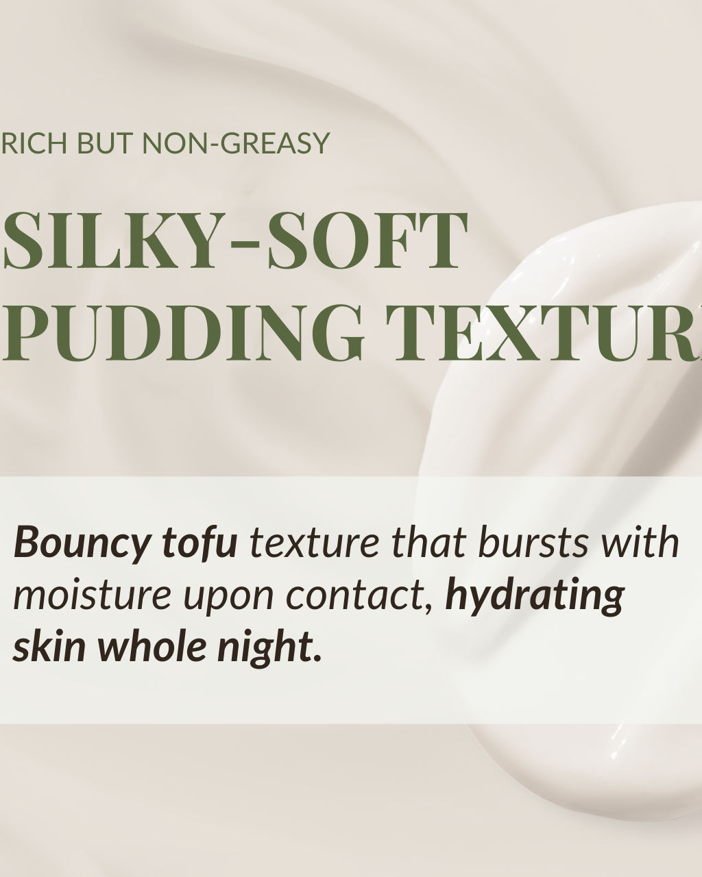 Advertisement for IREN Shizen's FREEZE THE YOUTH Hydra Firming Cream with a swirled white cream background, highlighting its silky-soft tofu pudding texture that hydrates skin overnight. #show-lang-eng #all-groups