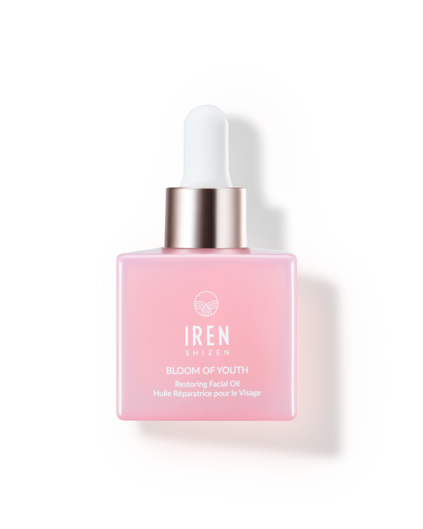 A customized Restoring Facial Oil bottle adorned with a Japanese skincare label.